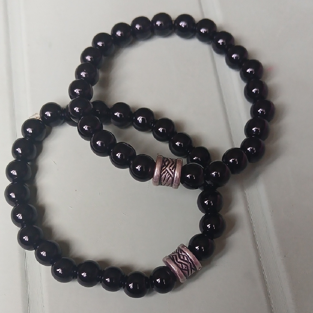 Elegant Black Beaded Bracelet Set